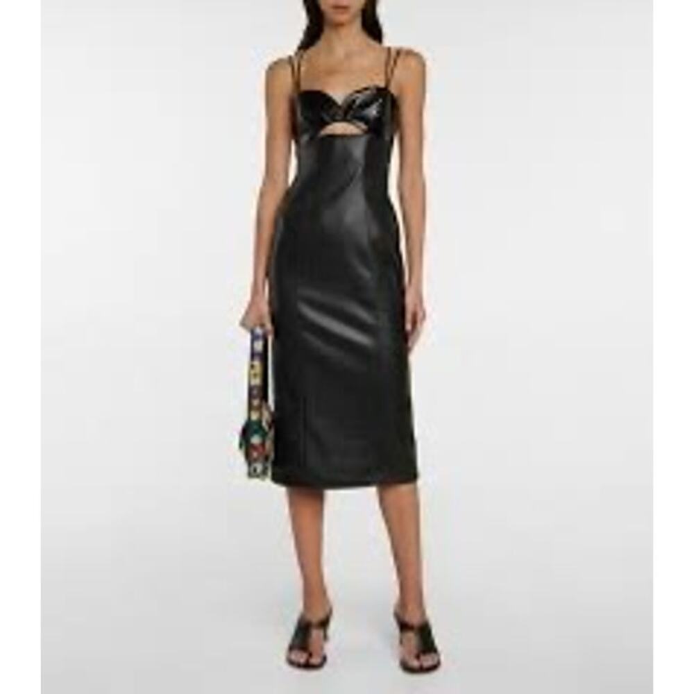 Staud Sketching Faux Leather Midi Dress Cutout Bodycon Patent Size 0